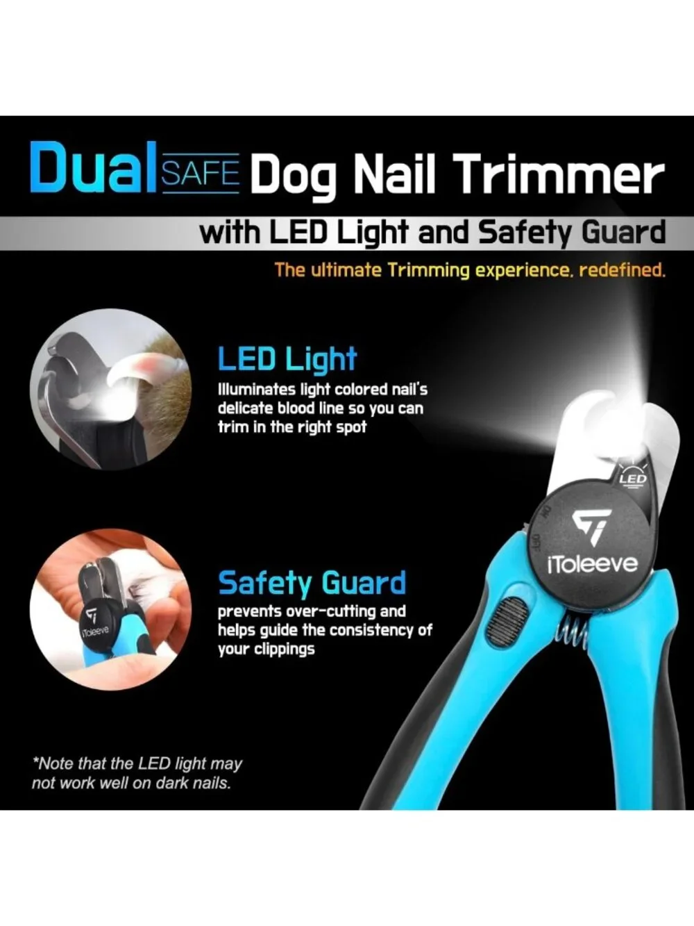 LED Dog Nail Clipper with Light - Safe, Sharp Trimmer for Cats & Dogs, Quick